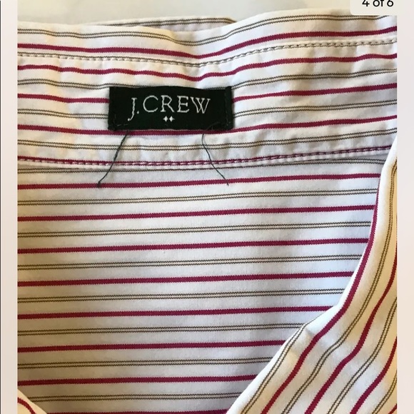 J.Crew Men Dress Shirt White Red Stripe Looks Medium Long Sleeve Cotton - Picture 5 of 7